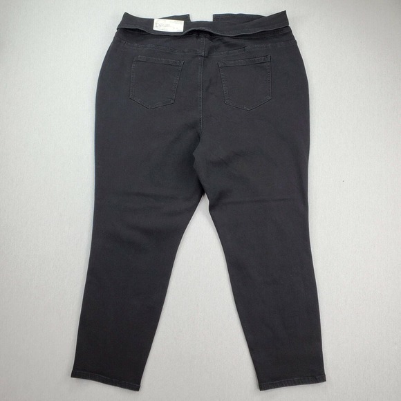 CC - Cato Skinny Jeans Womens 22W Solid Black Buttonfly Fold Over Stretch NWT - Picture 3 of 11